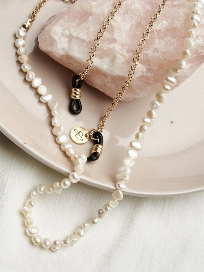 Brillenkoordje - Witte Parels ketting - Elegante Brillenkoord - Zonnebrilkoord Goud/Wit | SUNNY CORDS