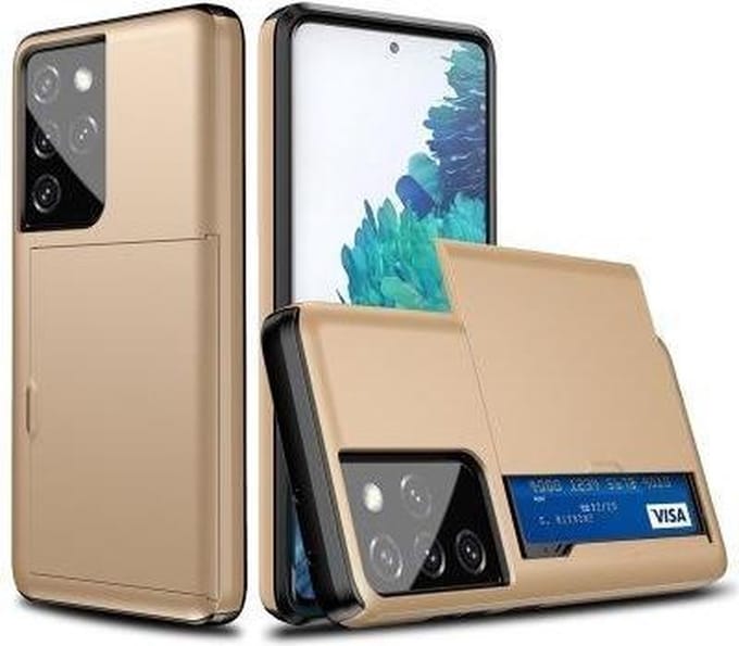 Hoesje geschikt voor Samsung Galaxy S20 Plus - Backcover - Hardcase - Pasjeshouder - Portemonnee - Shockproof - TPU - Goud