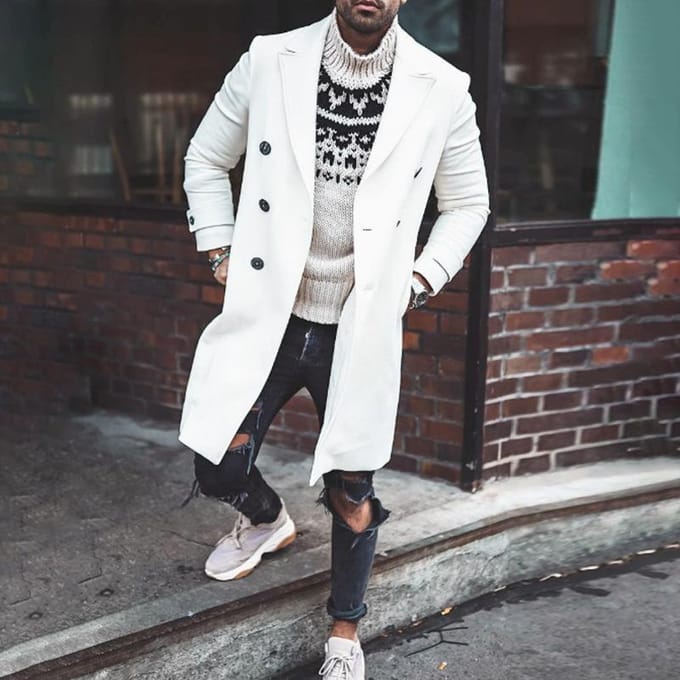 Heren wollen trenchcoat voor herfst en winter XL white