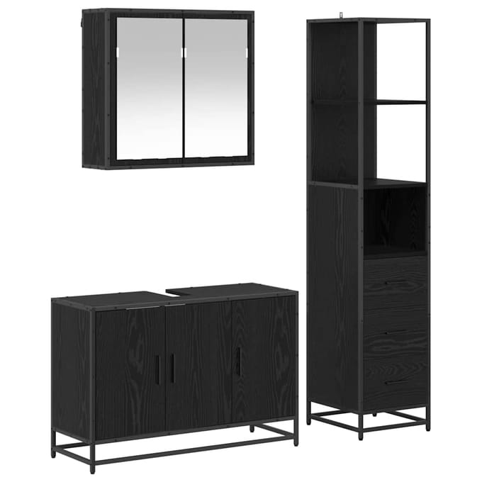 vidaXL - Badkamermeubel - Set - 3 - st - Zwart - Eiken - 90 - x - 33 - x - 60 - cm