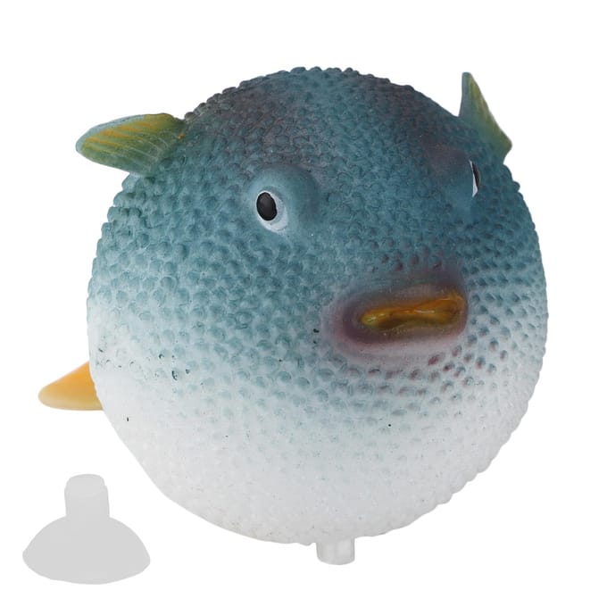 Poisson-globe lumineux d'aquarium en caoutchouc simulé avec ventouse pour aquariums bleu