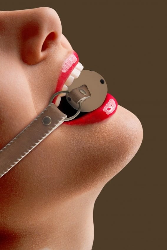 Ouch - Open ball gag met leren straps - Bruin