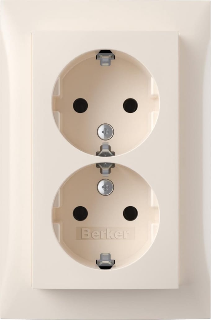 Berker S1 contactdoos – inbouw – 2–voudig – randaarde – crème