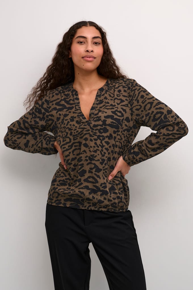 Blouse met lange mouwen Regular fit Major Brown/Black Leopard