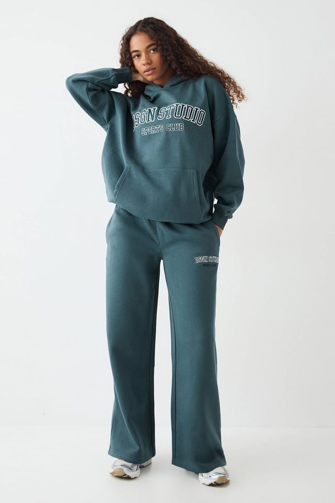 Dames DSGN Studio Applique Oversized Hoodie | Teal | Maat: 3XL