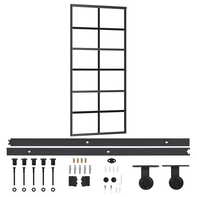 vidaXL - Schuifdeur - met - beslag - 90x205 - cm - aluminium - en - ESG-glas