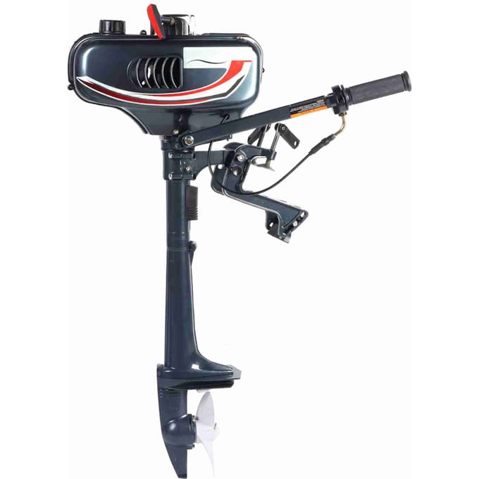 Moteur Hors-Bord Essence 2 Temps 3.5HP Arbre de Timonerie Moteur de Bateau Système de Refroidissement par Eau black