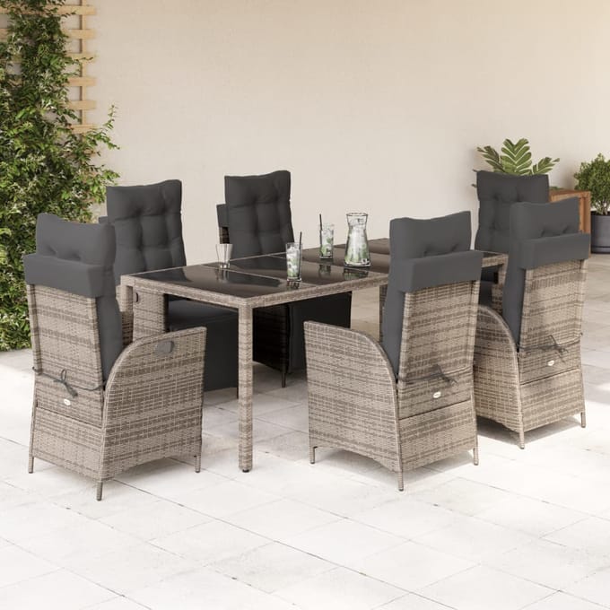 vidaXL - 9-delige - Tuinset - met - kussens - poly - rattan - grijs