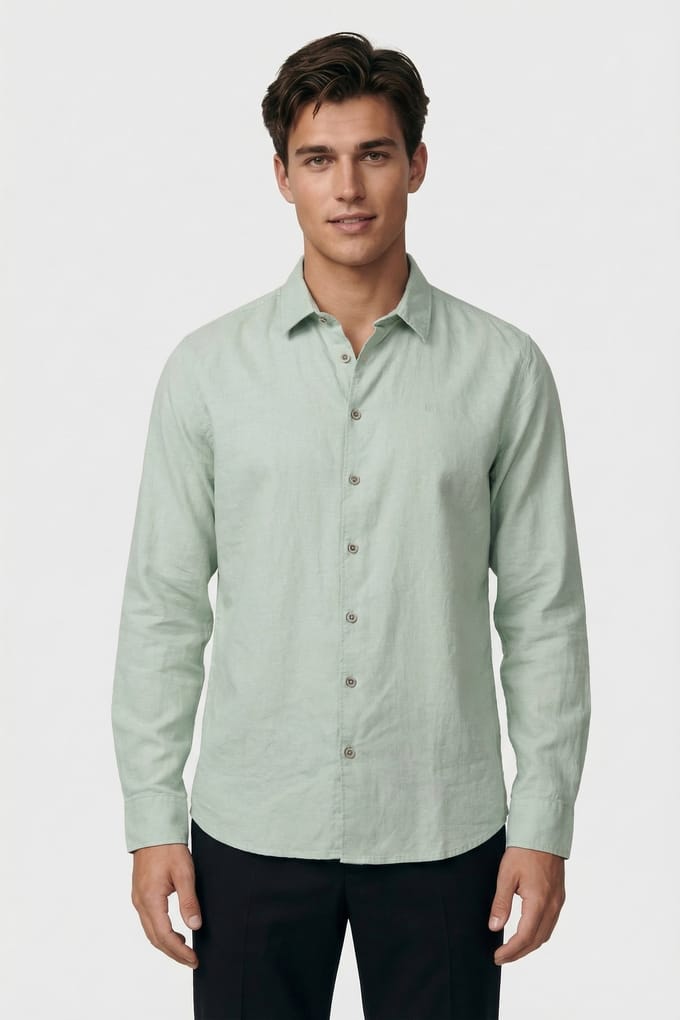No Excess Shirt Solid With Linen Mint Größe: M | Casual hemden Outlet | Herren | Cyan