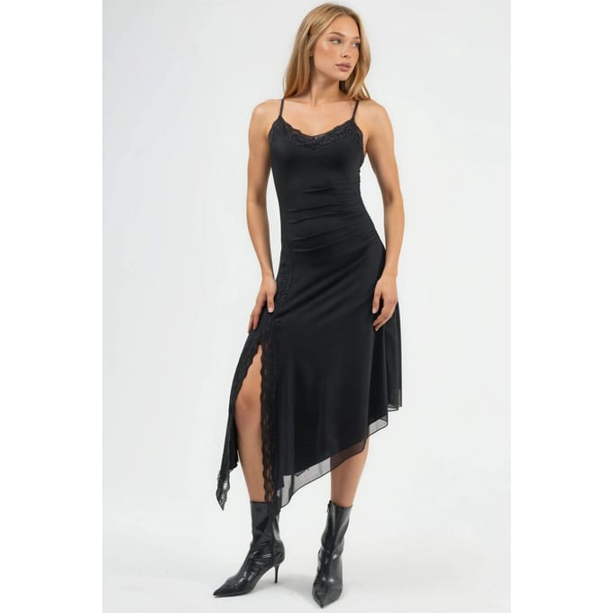 Kantdetails Tule Midi Jurk
