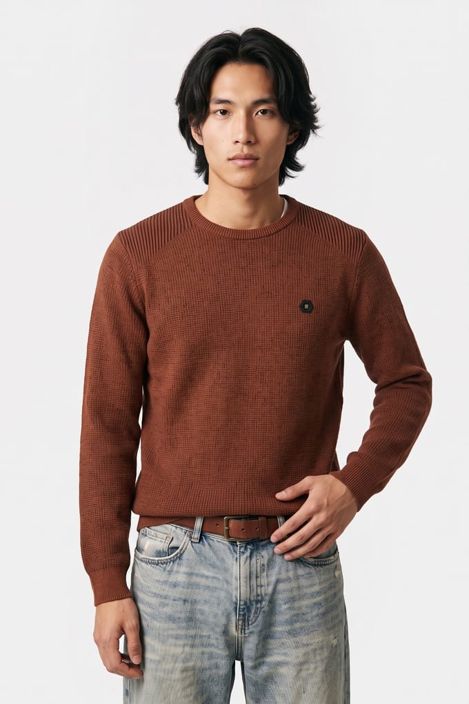 No Excess Pullover Crewneck Plated Structure Knit Terra Größe: S | Pullover Outlet | Herren
