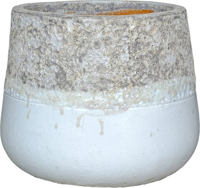PTMD Lenz White Ceramic Pot Rough Top Border Round L