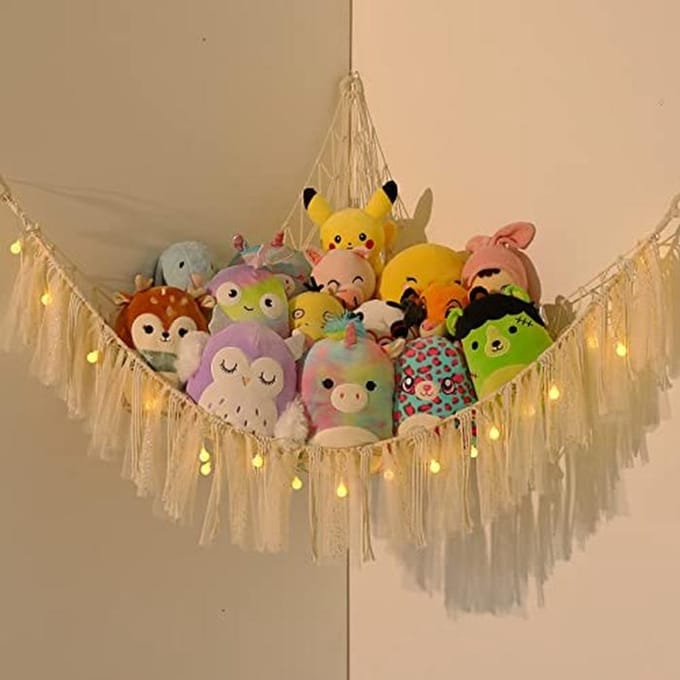 Hangmat voor knuffels - Macrame Boho Speelgoed Opbergnet voor Kinderkamer