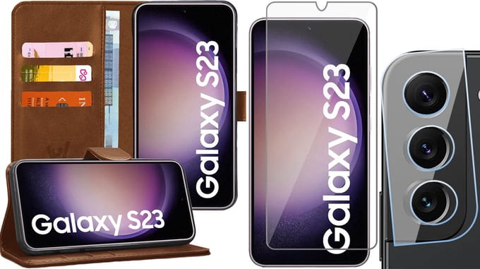 Hoesje geschikt voor Samsung Galaxy S23 - Screenprotector GlassGuard & Camera Lens Screen Protector - Book Case Kunstleer Pasjeshouder Bruin