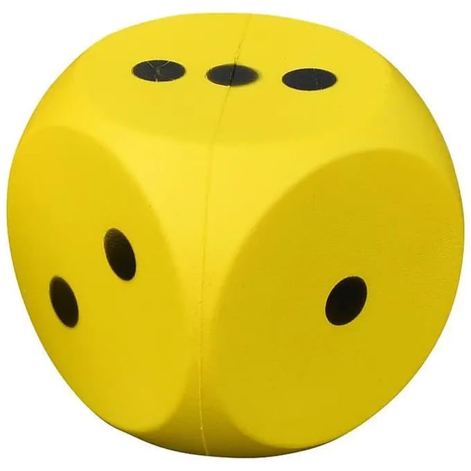 Dobbelsteen - foam - geel - 14 centimeter - coated
