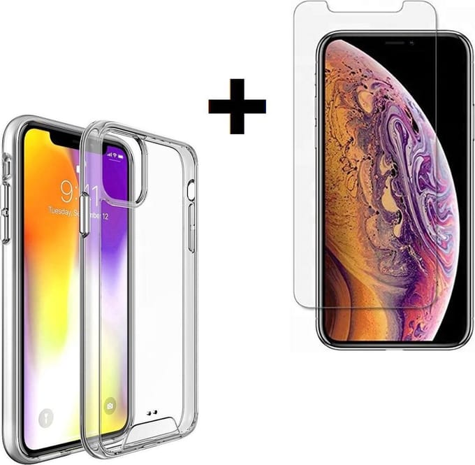 Geschikt voor iPhone 11 Pro Max Hoesje Siliconen Transparant - 11 Pro Max Screenprotector - 11 Pro Max Hoesje Transparant + Screen Protector Tempered Gehard Glas / Glazen