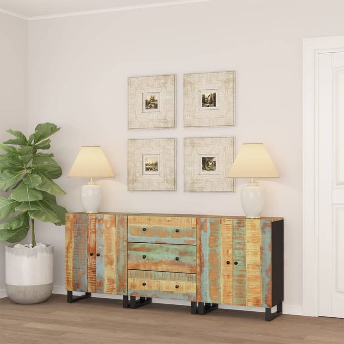 vidaXL - 3 - st - Dressoir - massief - gerecycled - hout