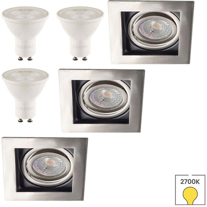 Lybardo - Inbouwspots 3-pack - Kantelbaar + LED Spot 2.4W - Warmwit Licht