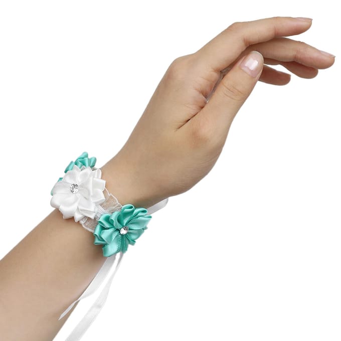 6 Stuks Mooie Bruid Bruidsmeisjes Simulatie Lint Polsbloem Bruiloft Decoratie blue