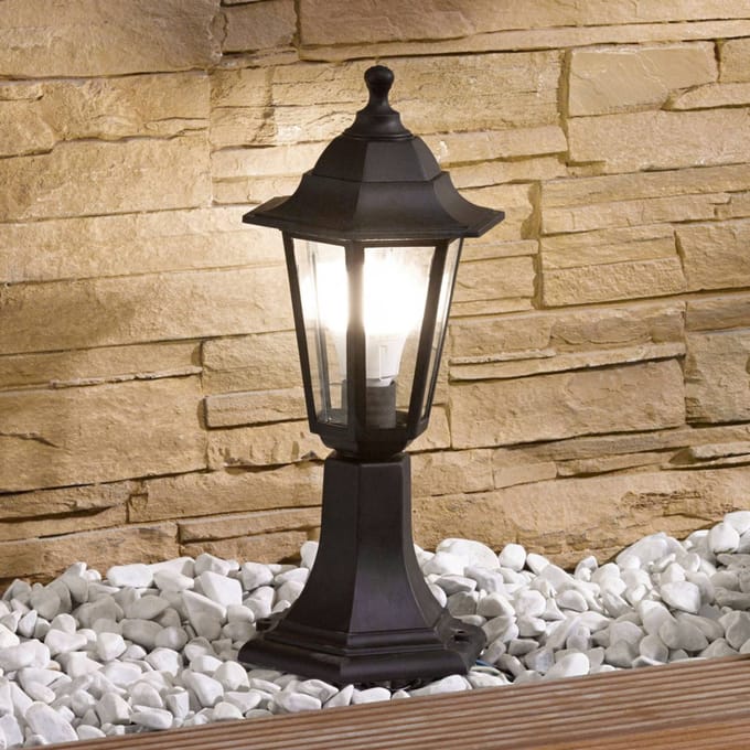 Lindby - Sokkellamp - 1licht - polycarbonaat, glas - H: 42.2 cm - E27 - zwart (RAL 9005)