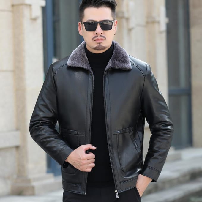 Winter Heren Bont Geïntegreerde Revers Plus Fluweel Plus Size Grote Schapenvacht Leren Jas Echte Leren Jas 7XL black
