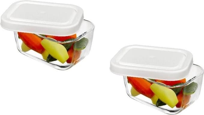 Pasabahce Snowbox - Vershoudbakjes Met Groene Deksel - Set van 2 - 420 ml