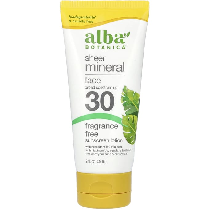 Alba Botanica, Shea Mineral Face Sunscreen, SPF 30, Unscented, 2 fl oz (59 ml)