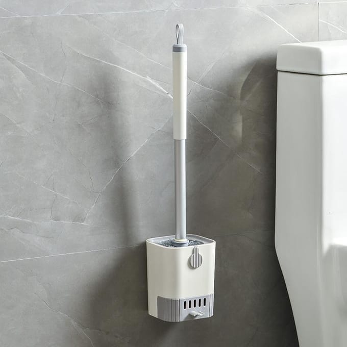 Brosse de toilette murale à long manche avec support, brosse flexible pour le nettoyage de la cuvette. gray