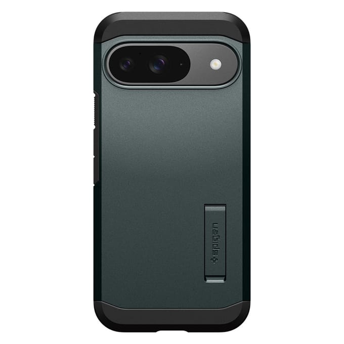 Spigen Tough Armor Hoesje Geschikt voor Google Pixel 9 / 9 Pro - Back Cover met Kickstand Groen
