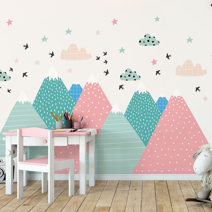 Kinderstickers van Scandinavische bergen van Vineka, 70 x 105 cm