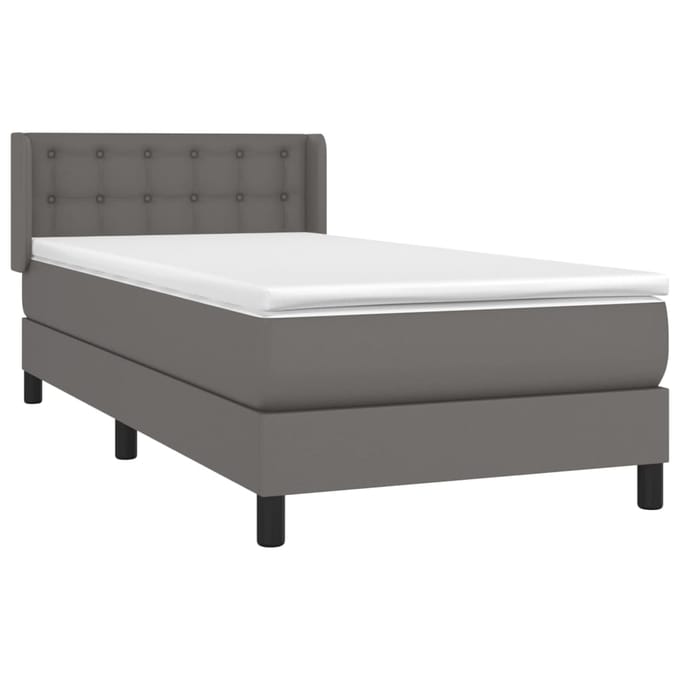 vidaXL - Boxspring - met - matras - kunstleer - grijs - 90x190 - cm