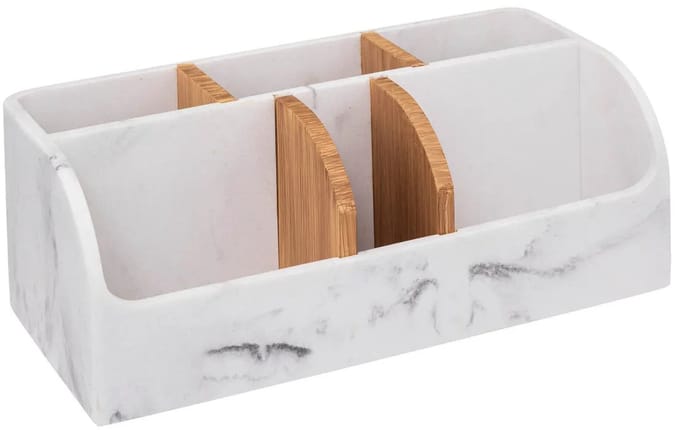 5Five Make-up badkamer sorteer organizer - 6 compartimenten bakje - wit marmer - 25 x 12 x 10 cm - kunststof - pennenbak