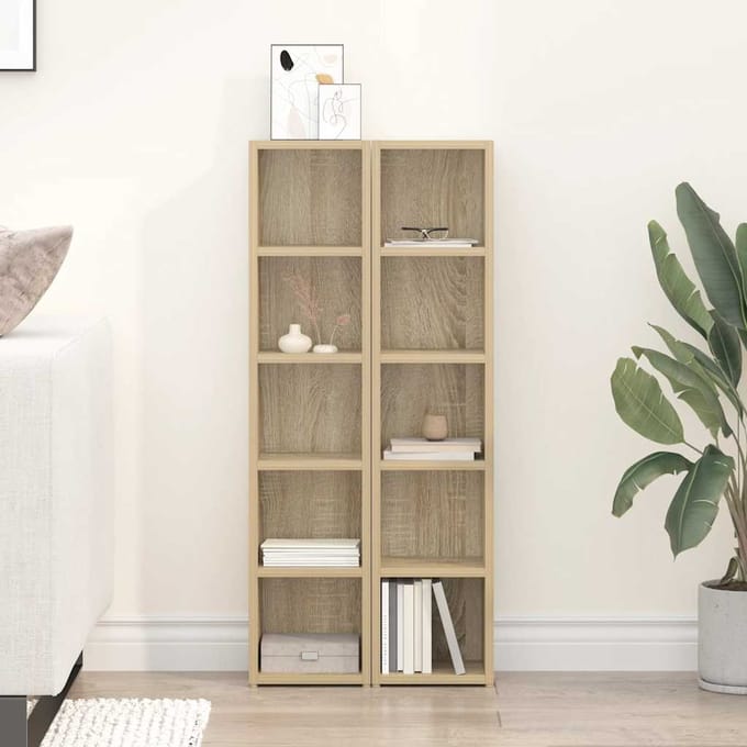 vidaXL - Cd-kasten - 2 - st - 21x16x93,5 - spaanplaat - sonoma - eikenkleurig