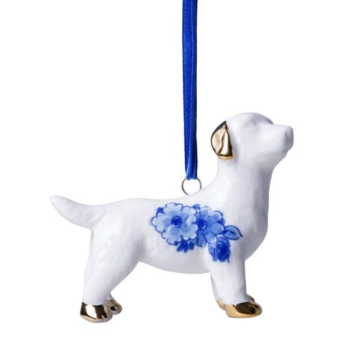 Heinen delfts blauw kerstornament - labrador, 5,5 cm