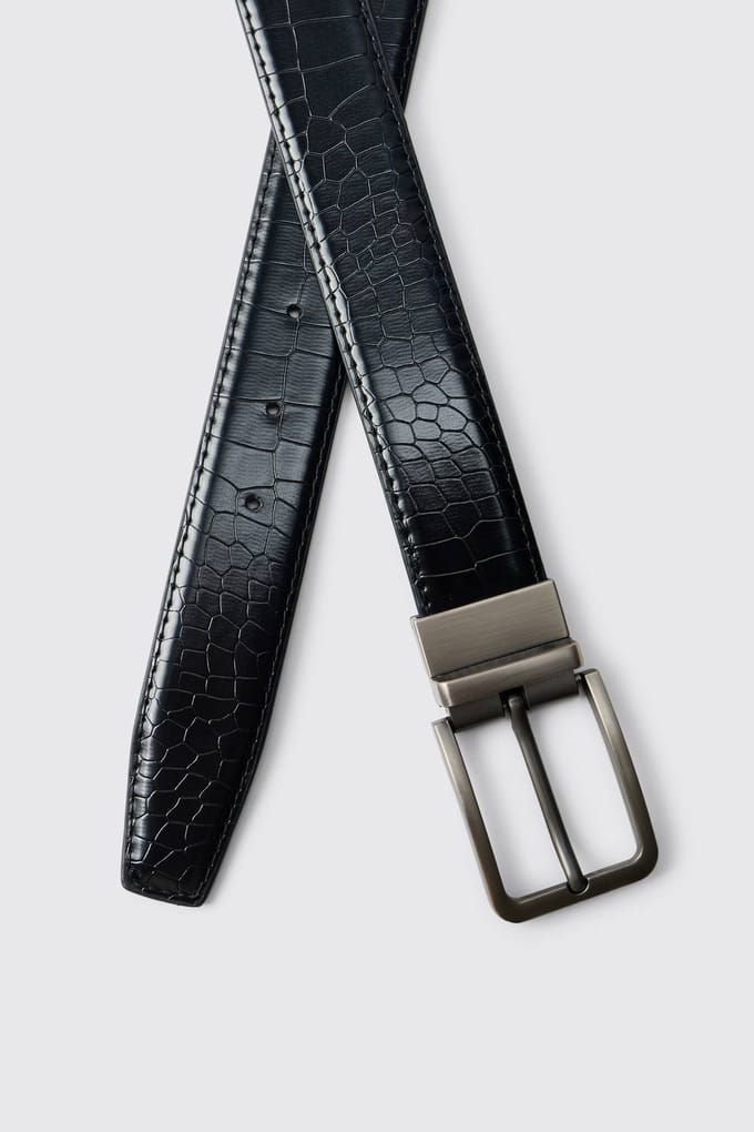 Kunstleren Riem Met Krokodillentextuur | Black | Size 2XL