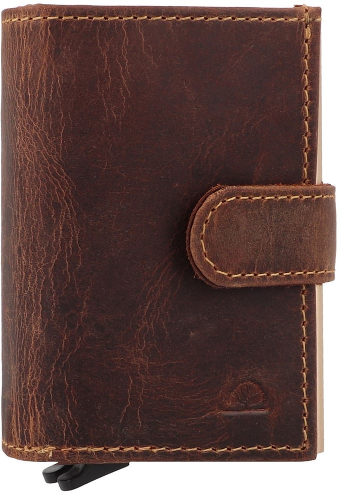 GREENBURRY kaarthoes Vintage Original RFID Card Double Slider Zip Brown bruine