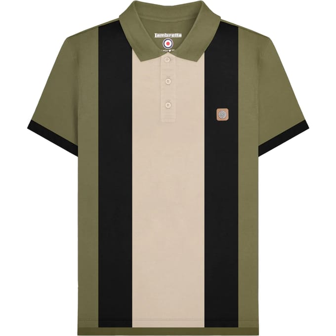 Lambretta Heren Vintage poloshirt met panelen (Kaki Groen)