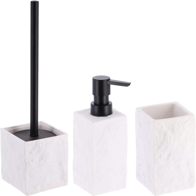 Badkamer set - zeeppomp/tandenborstelbeker - wit - kunststeen - polyresin