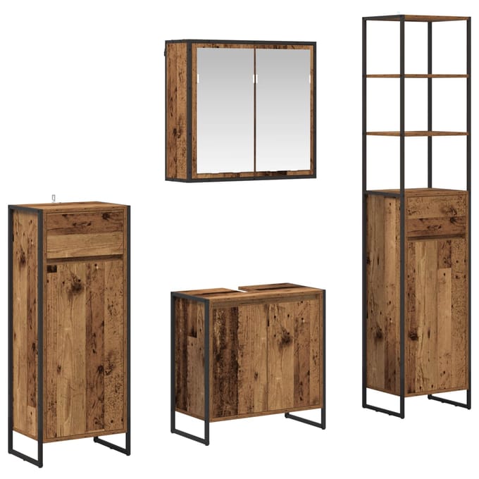 vidaXL - Badkamermeubel - Set - 4 - st - Oudhout - Bewerkt - hout