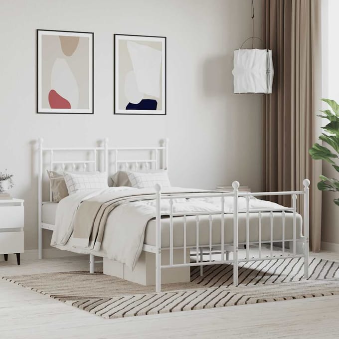 vidaXL - Bedframe - met - hoofd- - en - voeteneinde - metaal - wit - 120 - x - 190 - cm