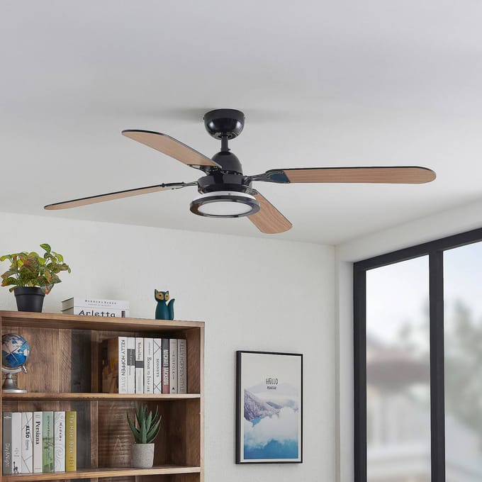 Lucande LED plafondventilator Tedric, zwart, stil, 133 cm