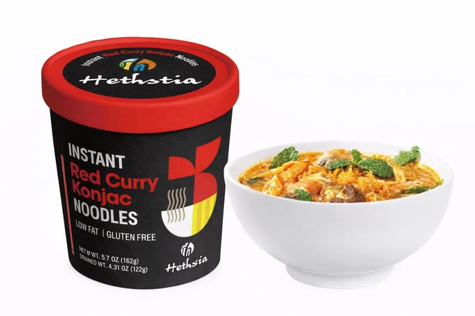 Hethstia | Keto | Instant Konjac Noedels Red Curry Soep | Koolhydraatarm | Glutenvrij | 3 - Cup