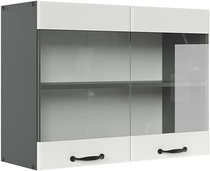 Wandglaskast Keuken Landelijke Stijl 80 cm Wit/Antraciet