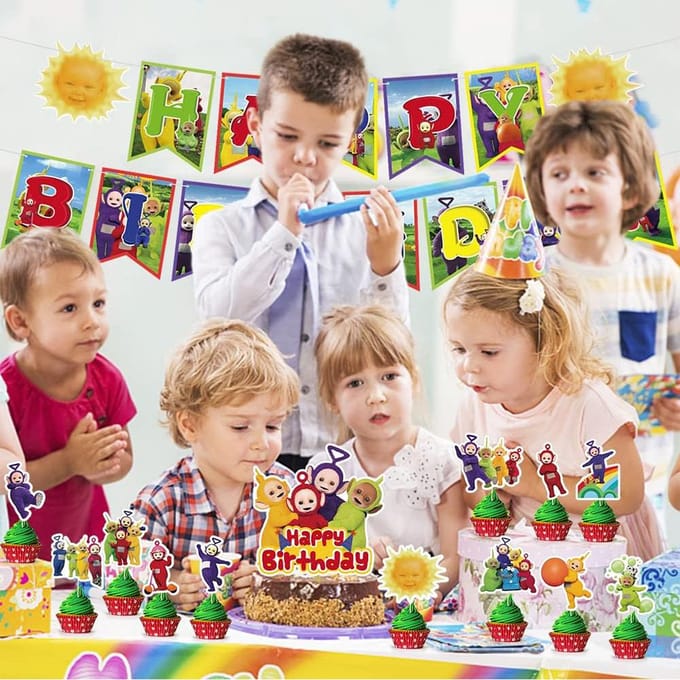 32 stuks Teletubbies feestartikelen inclusief banner cupcake toppers ballonnen multi