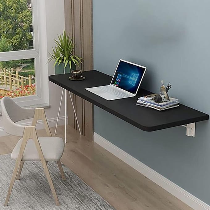Klaptafel - Wandbureau Opklapbaar - Ruimtebesparend Werken - Met Deksel - 60x40cm - Zwart