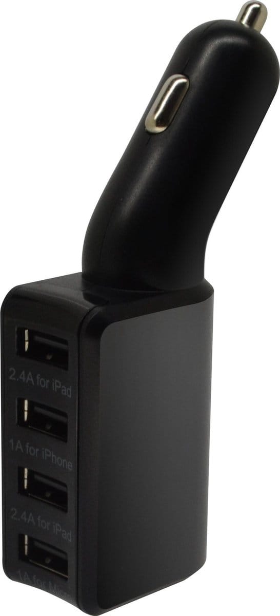 BeHello Autolader met 4 USB poorten 6.2A - Zwart