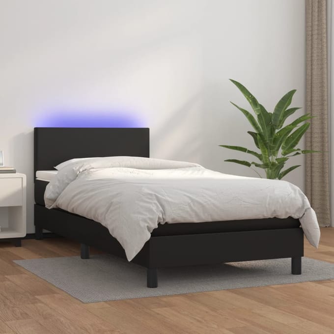 vidaXL - Boxspring - met - matras - en - LED - kunstleer - zwart - 100x200 - cm