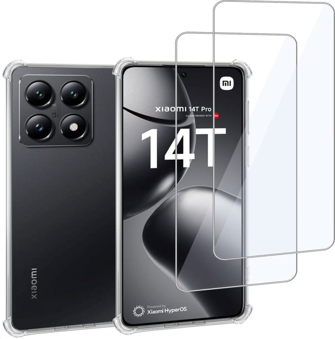 Geschikt voor Xiaomi 14T - Hoesje + 2x Screenprotector – Gehard Glas Cover + Shock Proof Case – Transparant