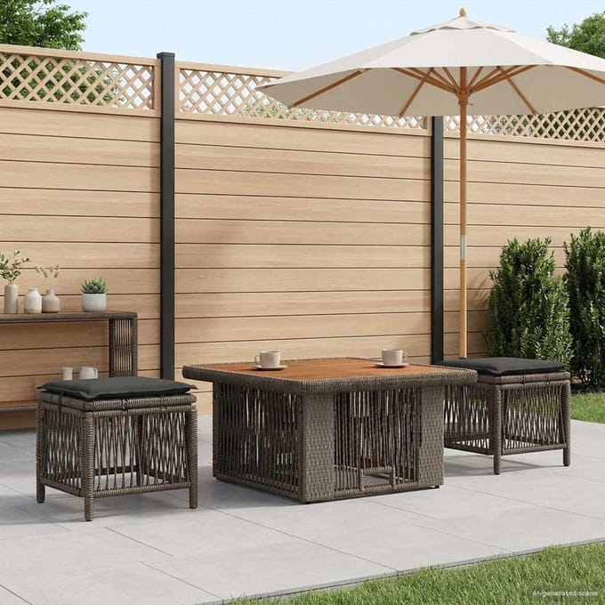 vidaXL - Tuin - Eettafel - Set - 3 - st - Grijs - en - Donkergrijs - poly - rattan