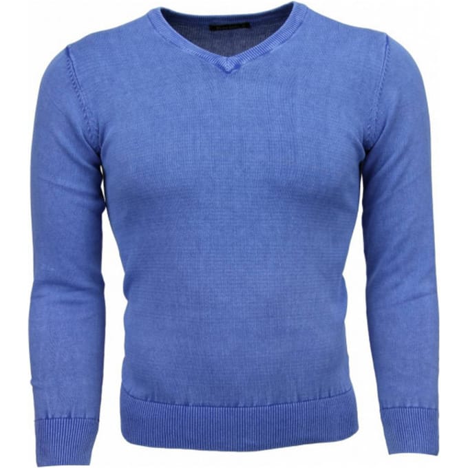 Casual Trui - Exclusive Blanco V-Hals - Blauw